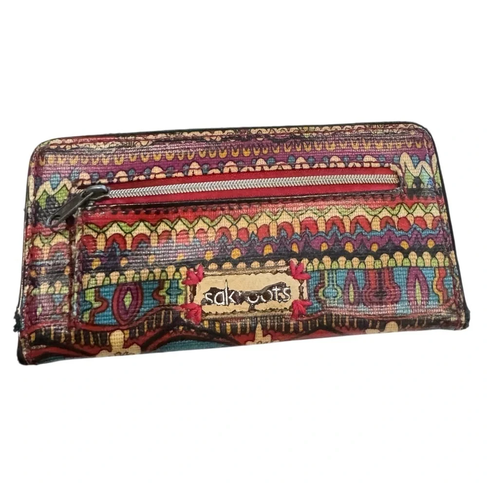 PREOWNED-SAKROOTS SLIM ELEPHANT Wallet-11 CC Slots-4 Full Dollar~Zip Coin-Snap